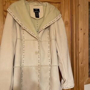 Dennis Basso Cream Pea Coat with Eyelet Detail